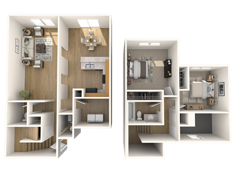 Floor plan for 2 beds, 1.5 baths, 988 sqft
